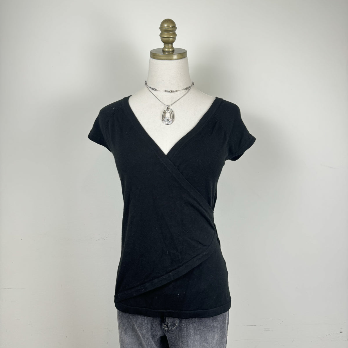 Vintage Smart Set Black Short Sleeve Knit Wrap Top – view 3