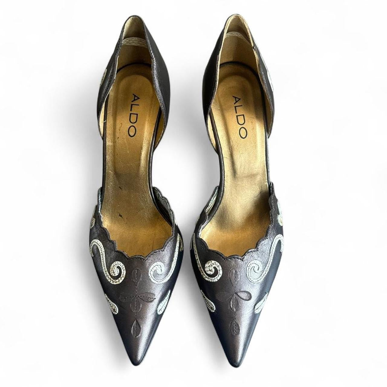 Vintage Aldo Brown Leather Pointed Toe Kitten Heels (EU38, USW 7.5-8)