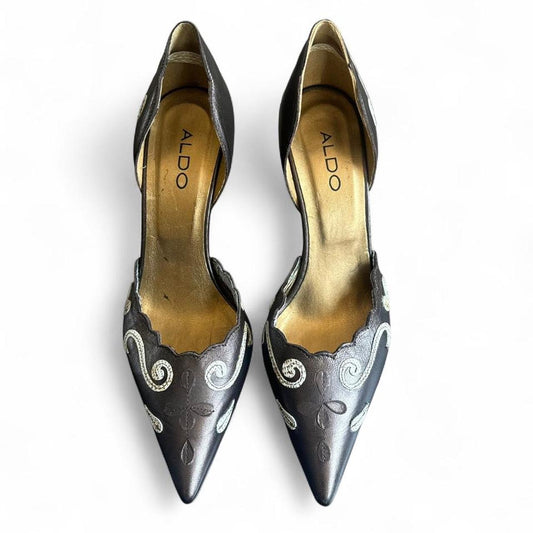 Vintage Aldo Brown Leather Pointed Toe Kitten Heels (EU38, USW 7.5-8)