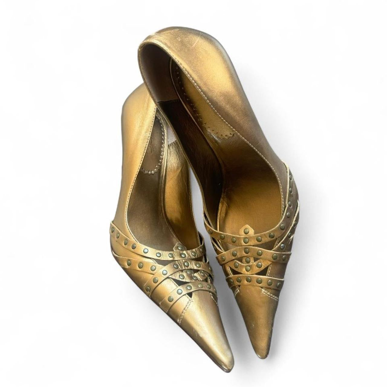 Vintage Aldo Gold Studded Pointed Toe Kitten Heels (EU38, US W7.5-8)