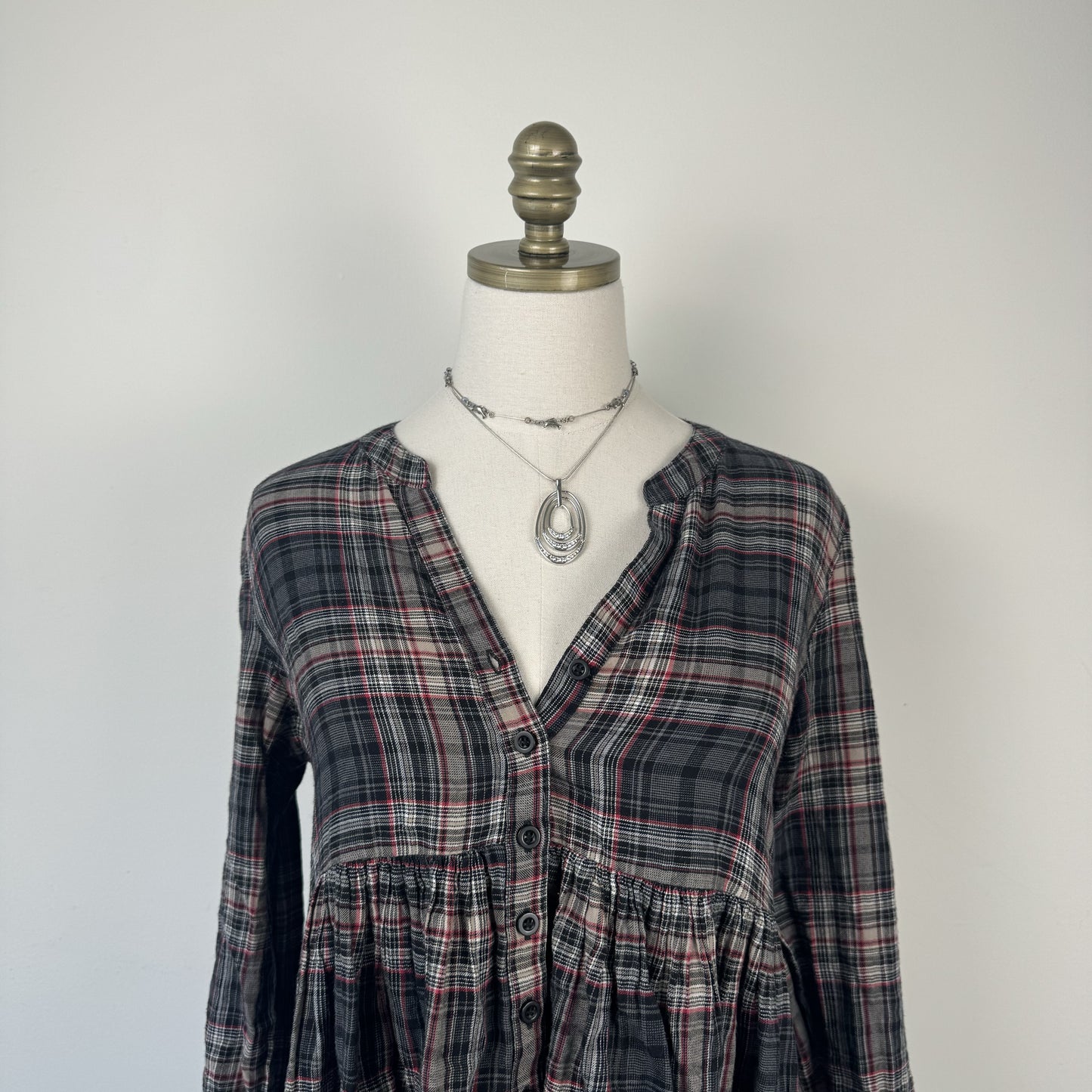 !00% Cotton  Plaid Babydoll Button Up Top – view 5