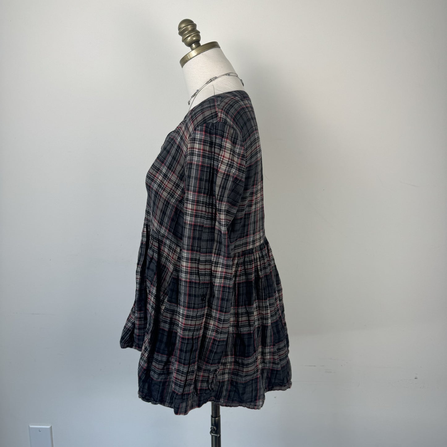 !00% Cotton  Plaid Babydoll Button Up Top – view 2