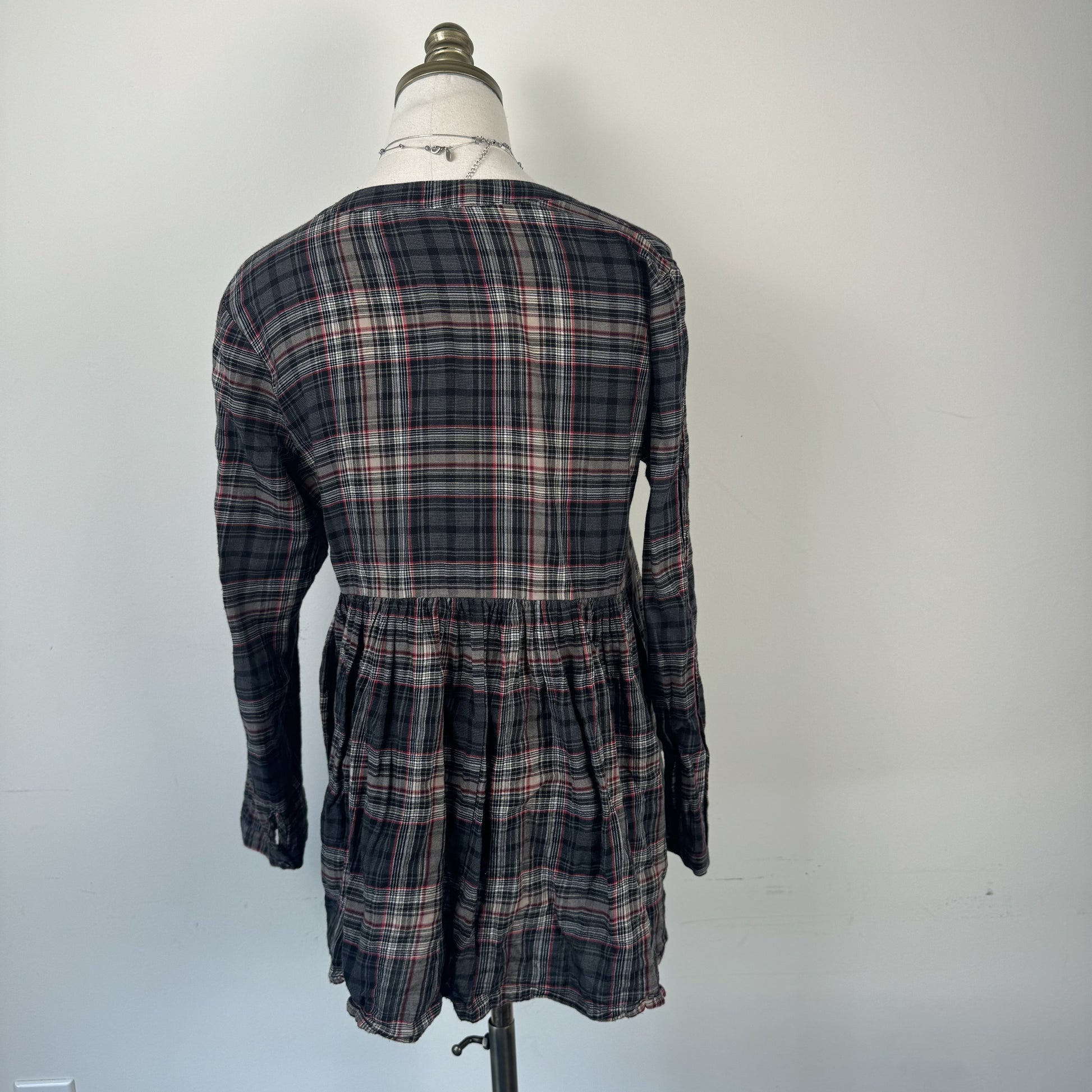 !00% Cotton  Plaid Babydoll Button Up Top – view 3