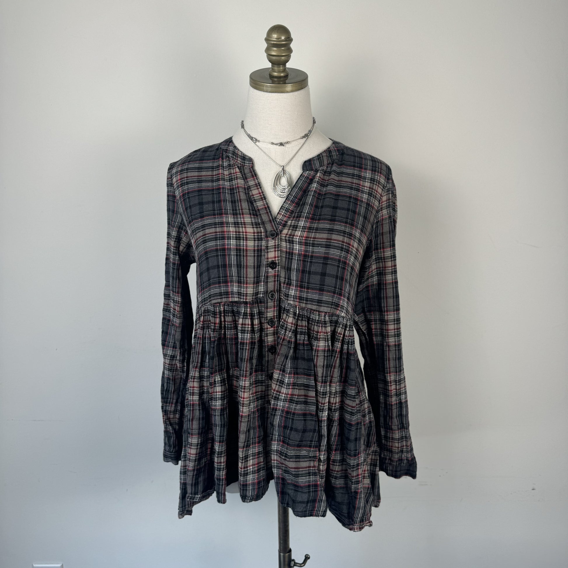 !00% Cotton  Plaid Babydoll Button Up Top – view 4