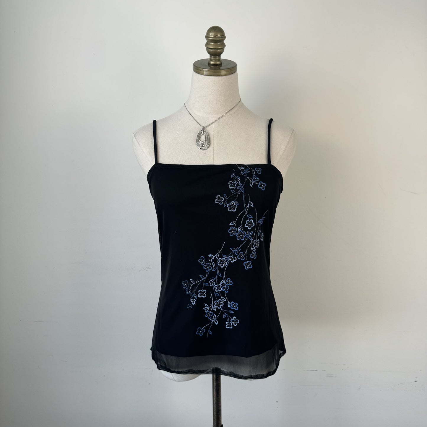 90s Mesh Overlay Sleeveless Floral Top