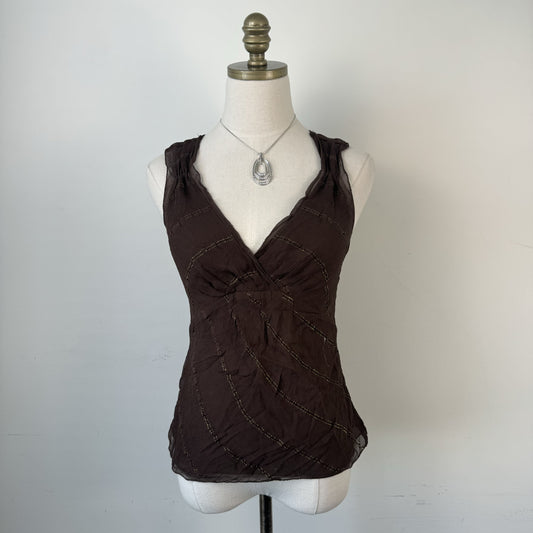 100% Silk Chiffon Mesh Overlay Babydoll Top