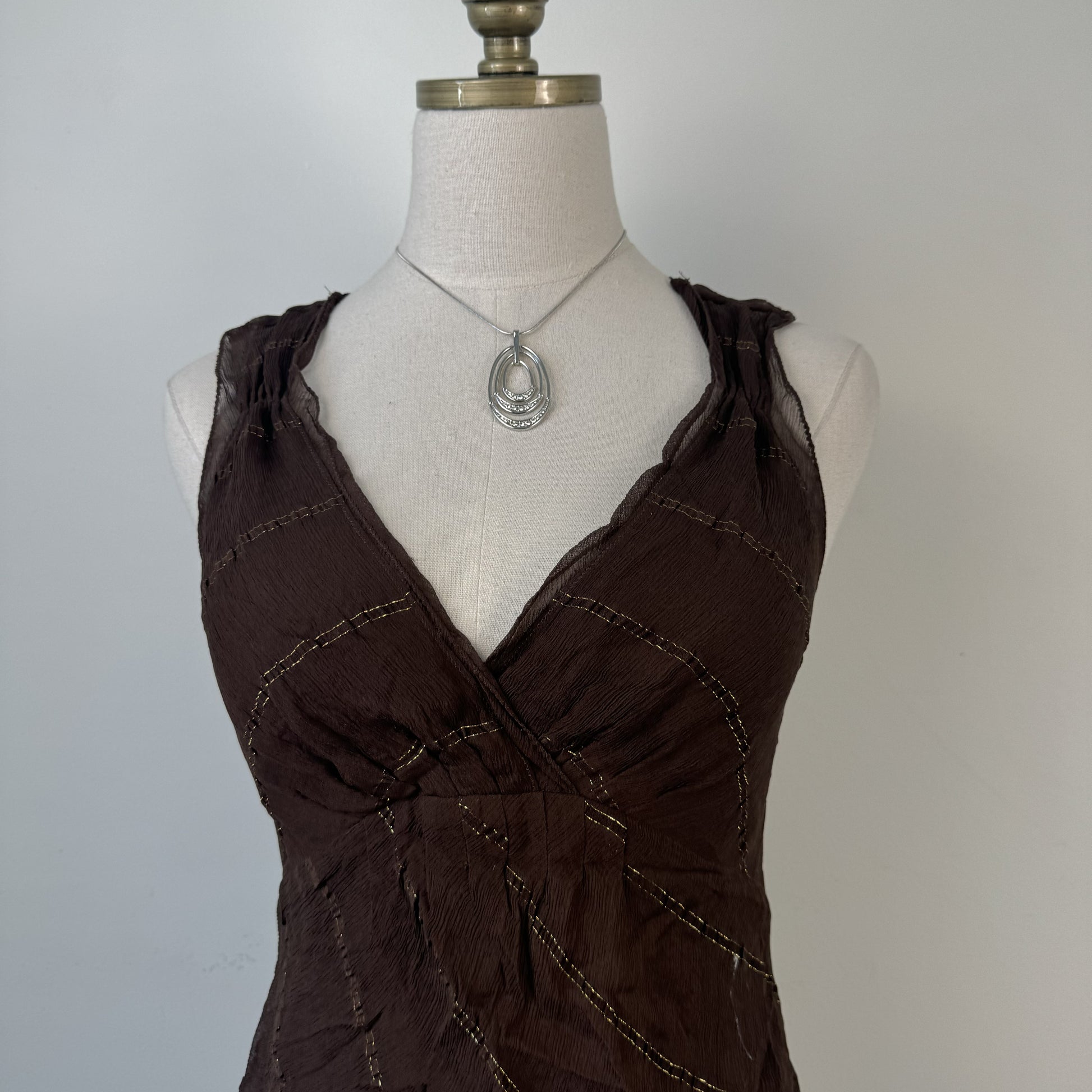 100% Silk Chiffon Mesh Overlay Babydoll Top – view 2