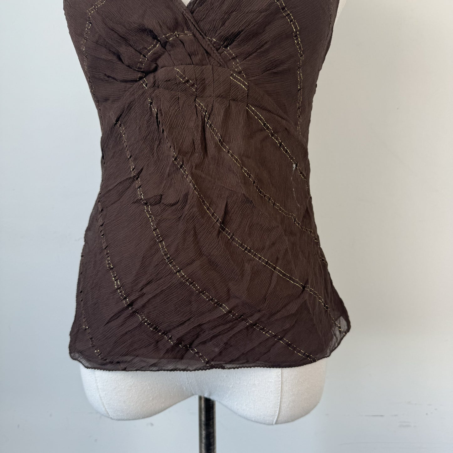100% Silk Chiffon Mesh Overlay Babydoll Top – view 3
