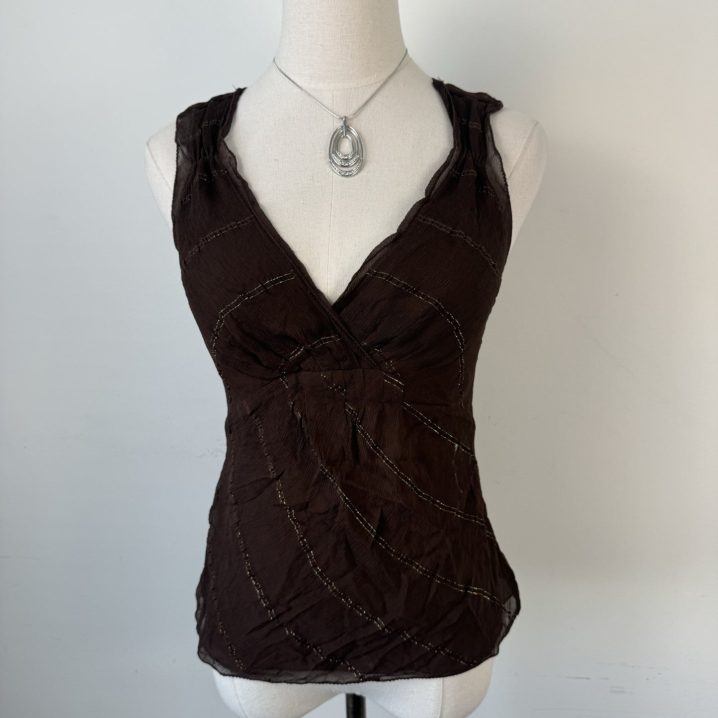 100% Silk Chiffon Mesh Overlay Babydoll Top – view 6