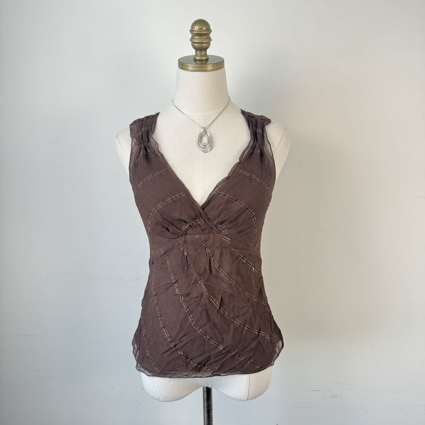 100% Silk Chiffon Mesh Overlay Babydoll Top – view 7