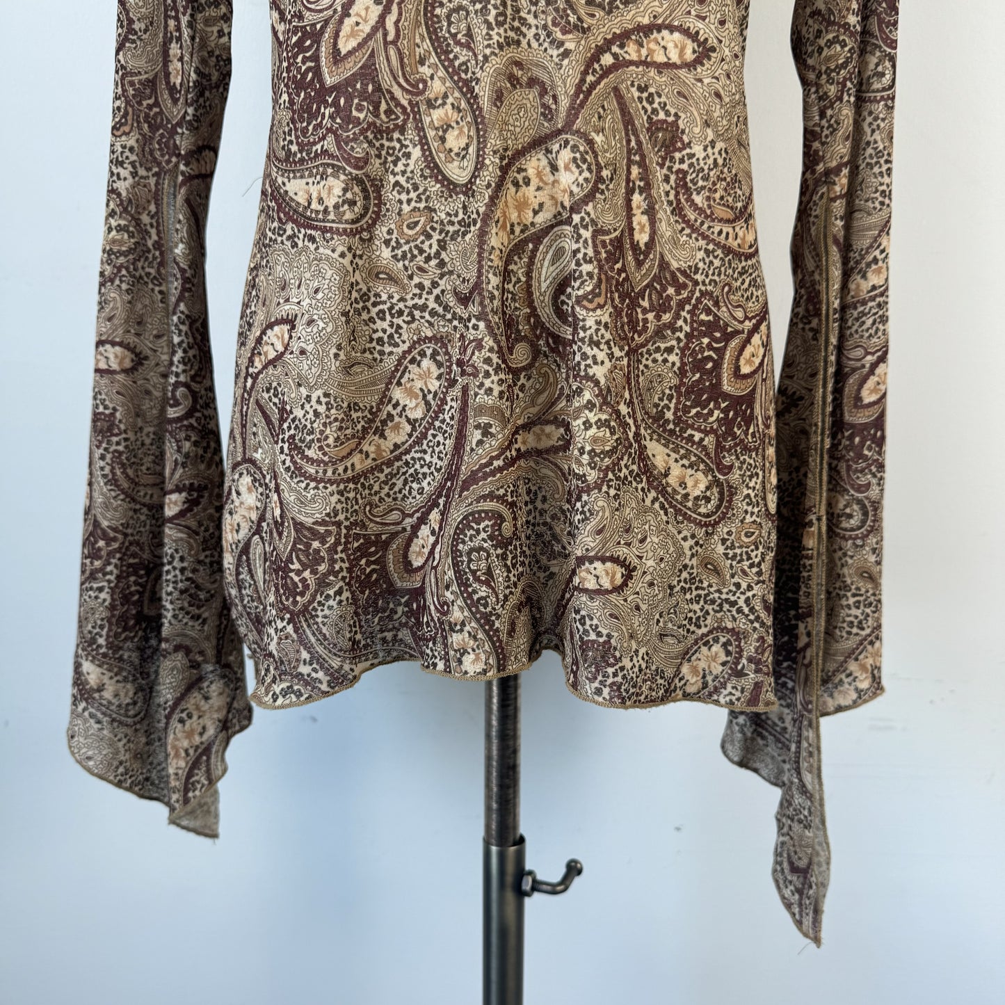 Vintage Fairy Paisley Print Bell Sleeve Mesh Lace Trim Top – view 5