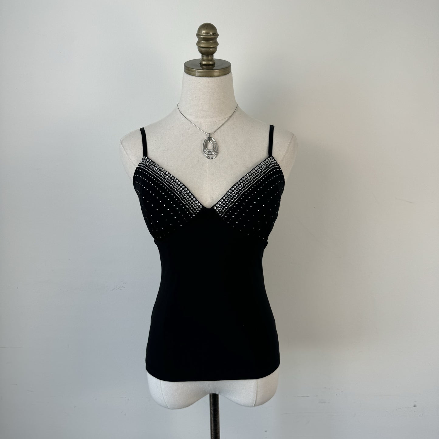 Black Rhinestone Babydoll Cami Top