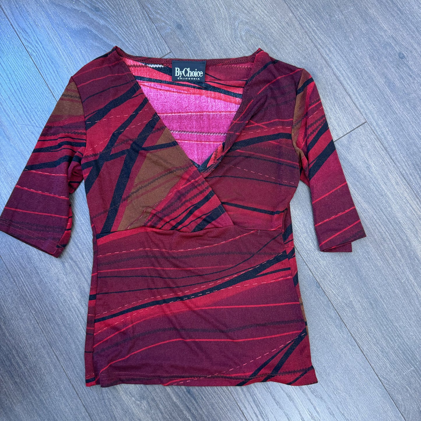 Vintage Dark Red Fitted Wrap Bust Top – view 9