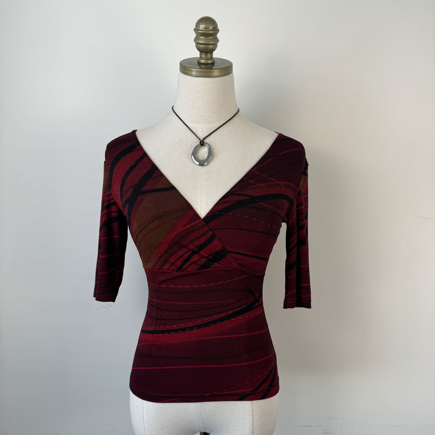 Vintage Dark Red Fitted Wrap Bust Top