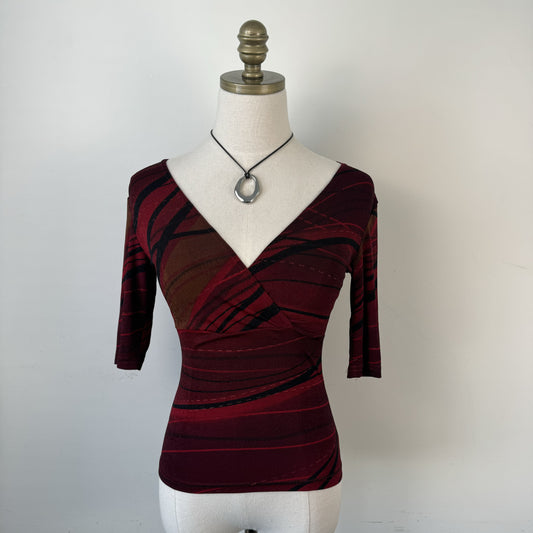 Vintage Dark Red Fitted Wrap Bust Top