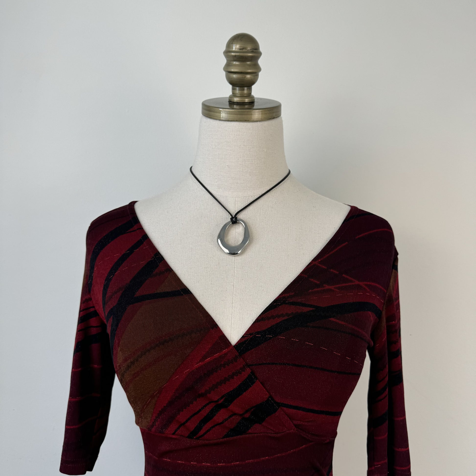 Vintage Dark Red Fitted Wrap Bust Top – view 8