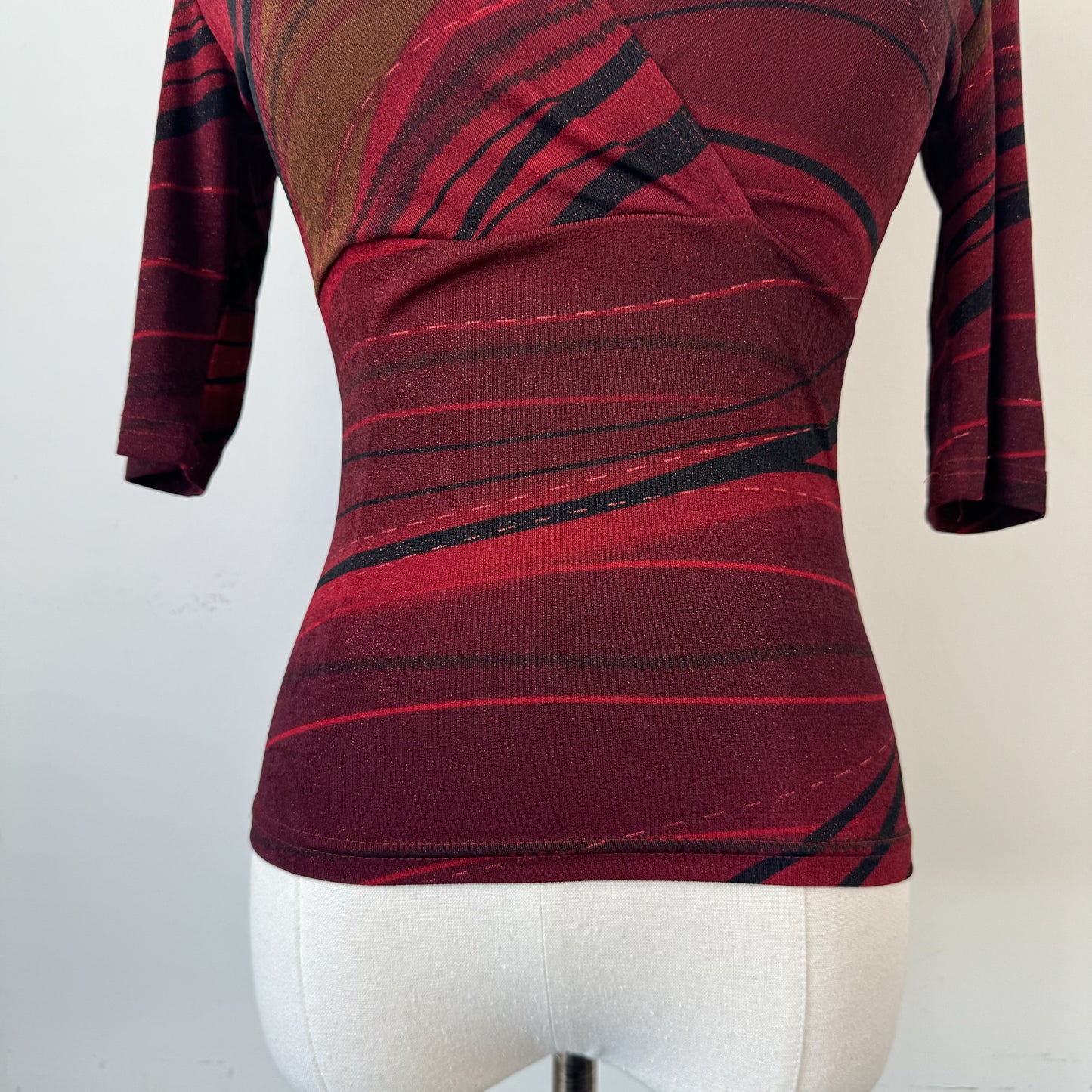 Vintage Dark Red Fitted Wrap Bust Top – view 2