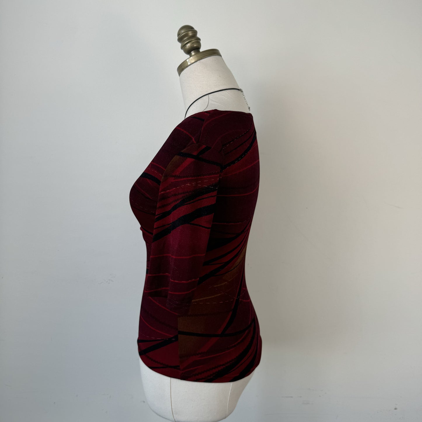 Vintage Dark Red Fitted Wrap Bust Top – view 3