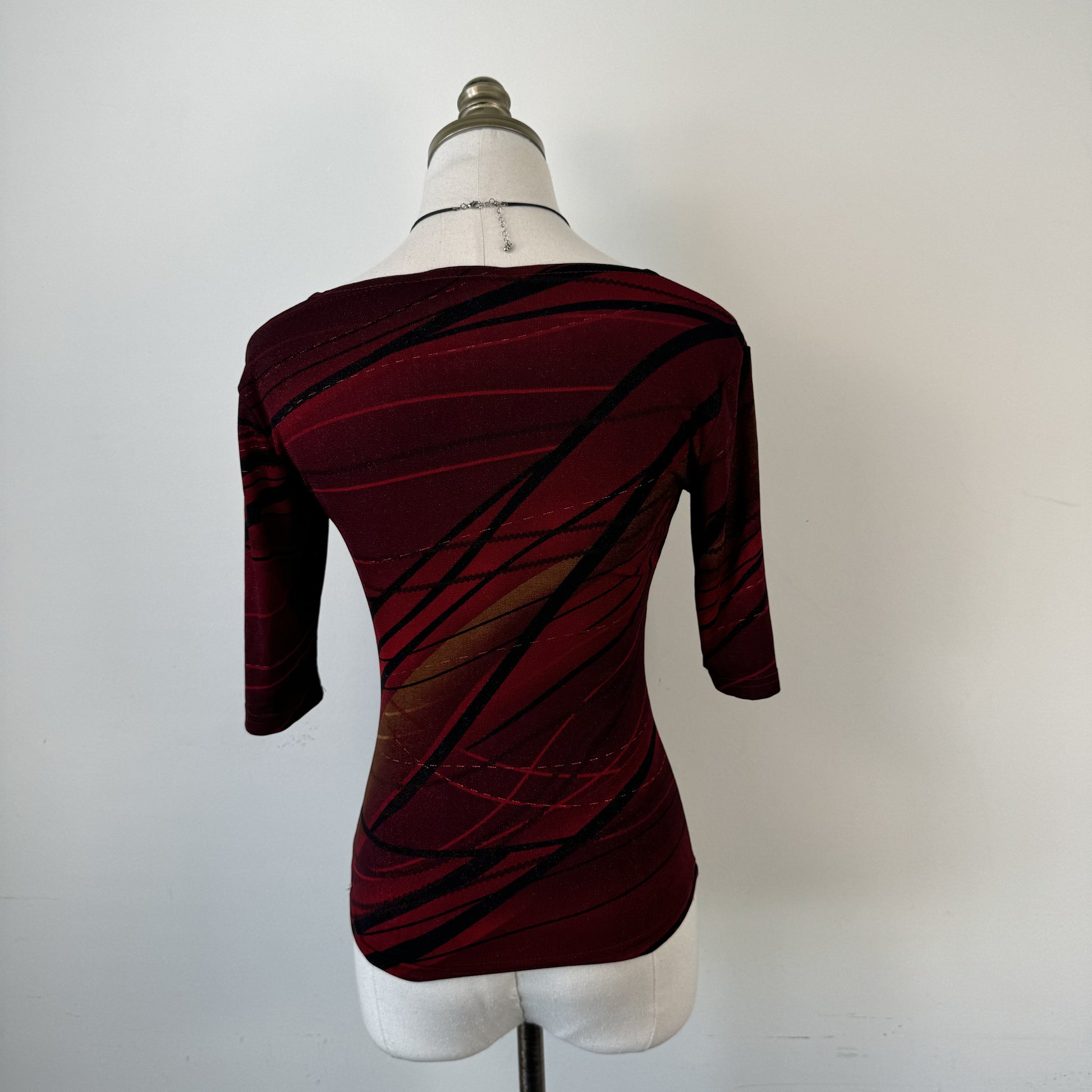 Vintage Dark Red Fitted Wrap Bust Top – view 4