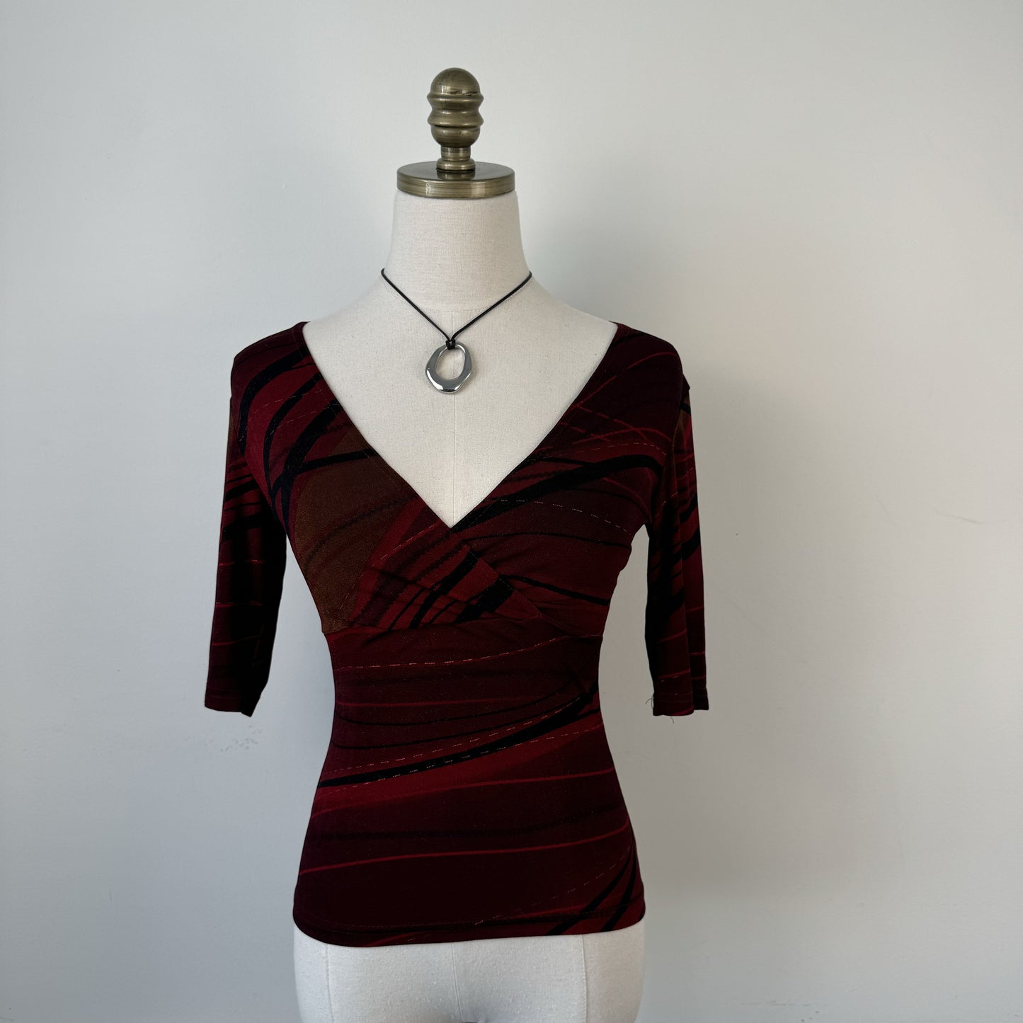 Vintage Dark Red Fitted Wrap Bust Top – view 5