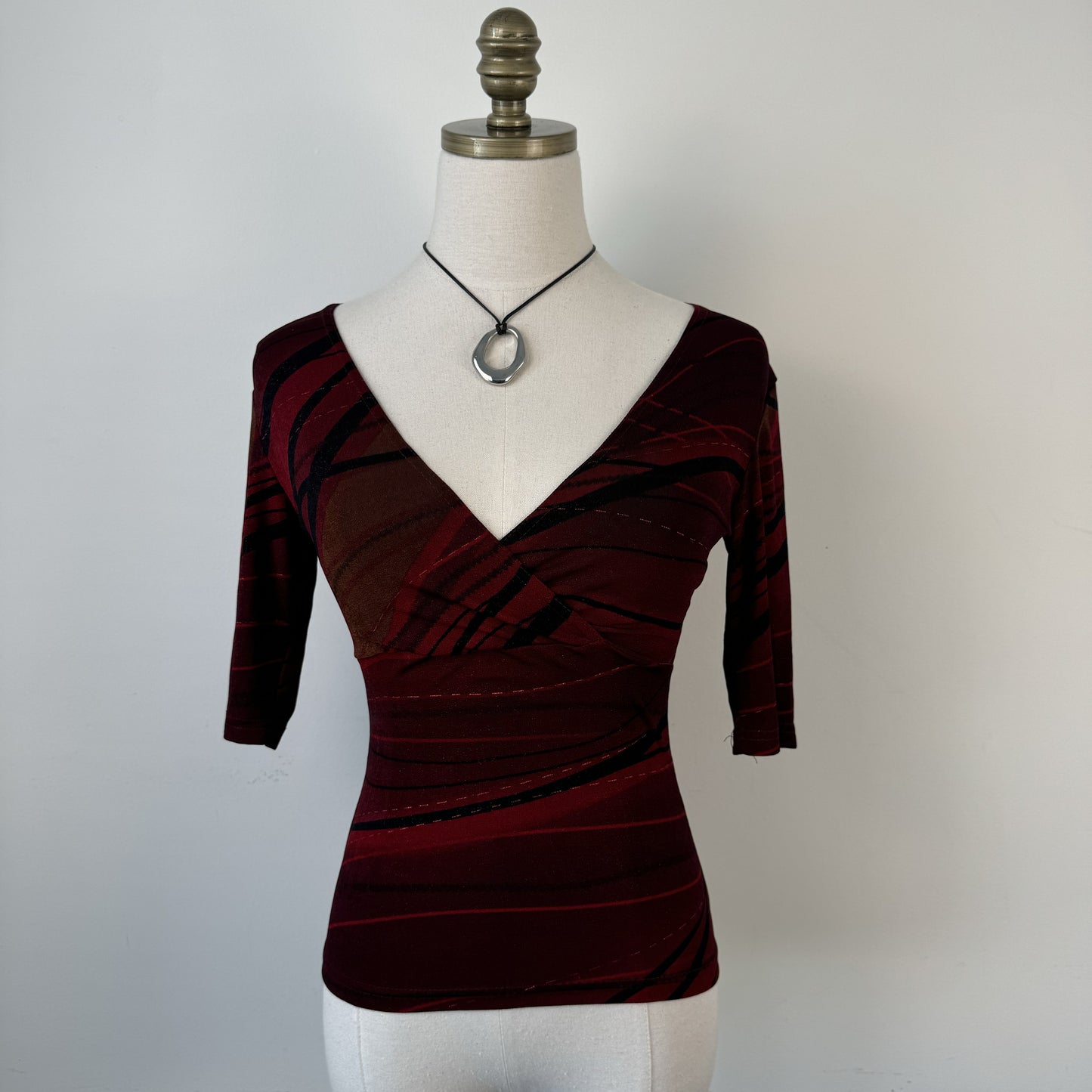 Vintage Dark Red Fitted Wrap Bust Top – view 6