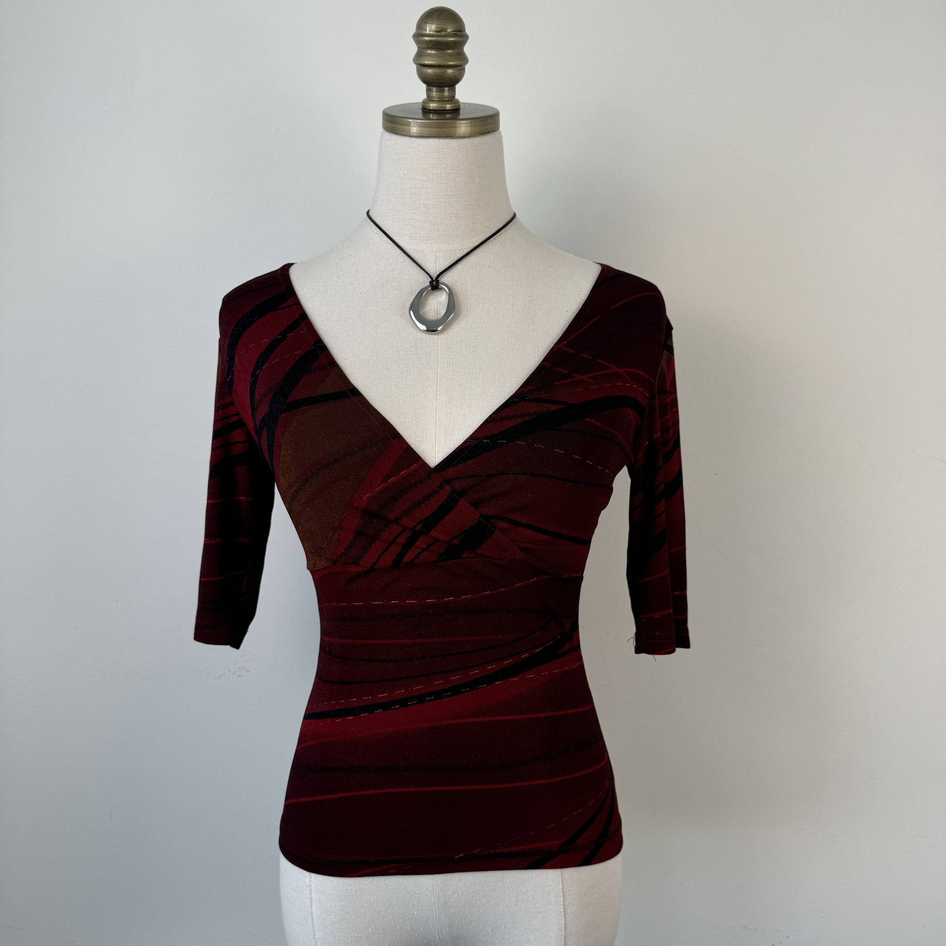Vintage Dark Red Fitted Wrap Bust Top – view 6