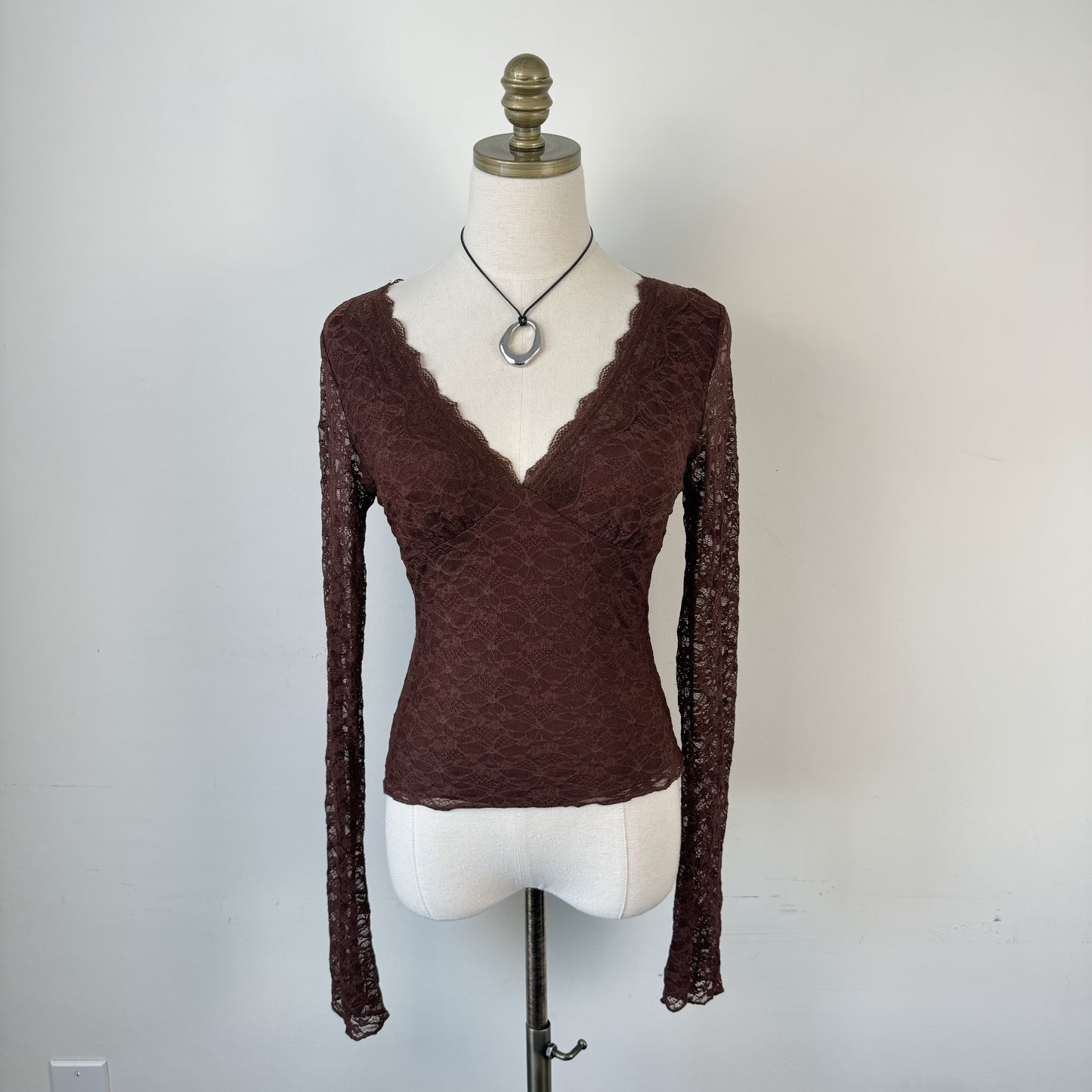 Y2K Brown Lace Bell Sleeve Babydoll Top