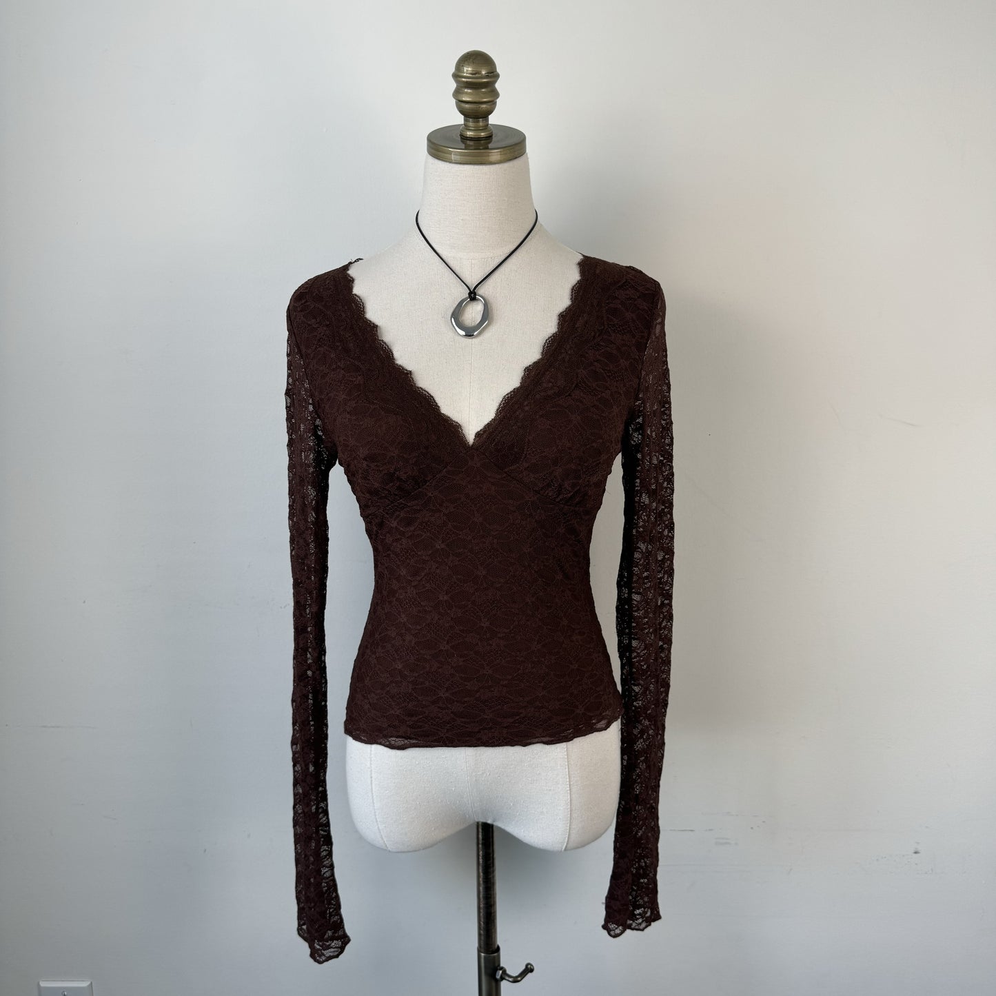 Y2K Brown Lace Bell Sleeve Babydoll Top – view 2