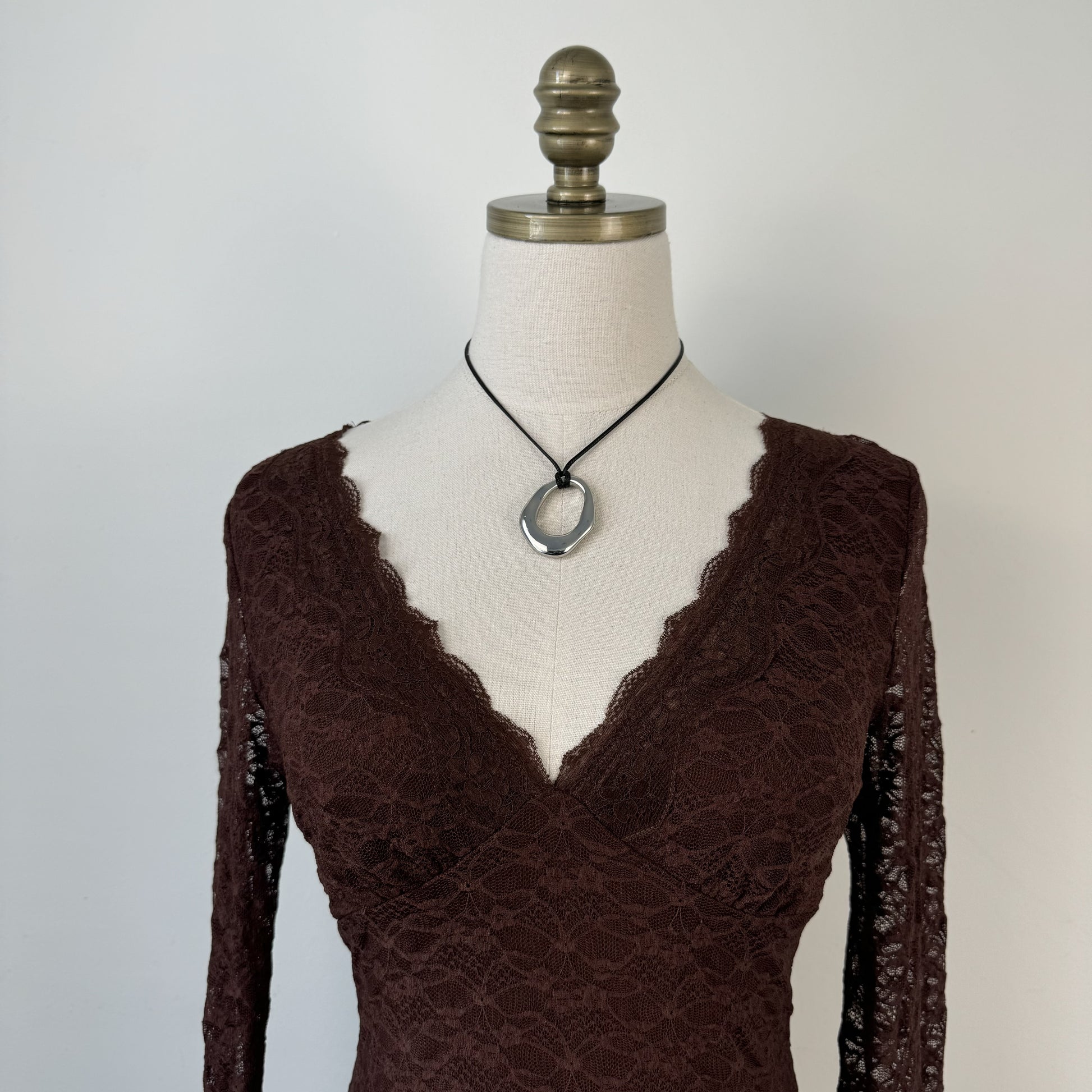 Y2K Brown Lace Bell Sleeve Babydoll Top – view 3