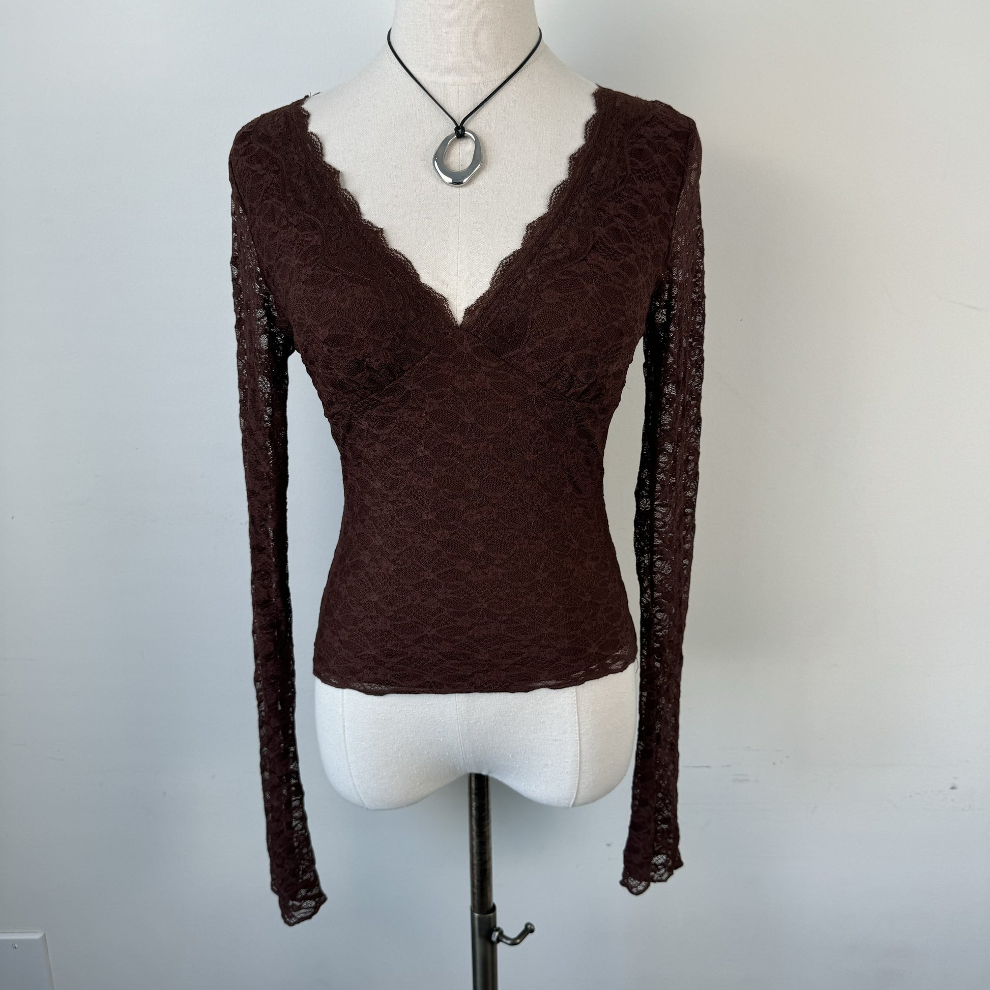 Y2K Brown Lace Bell Sleeve Babydoll Top – view 7