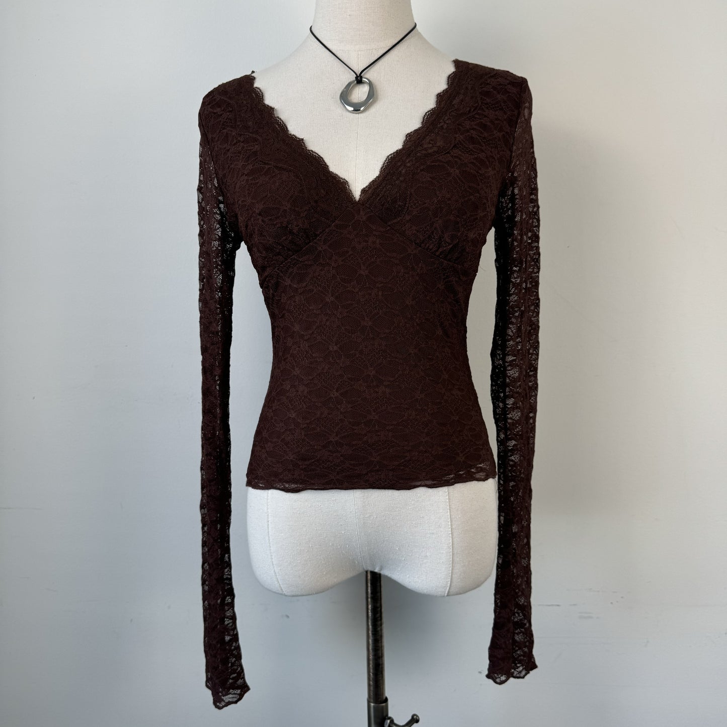 Y2K Brown Lace Bell Sleeve Babydoll Top – view 9