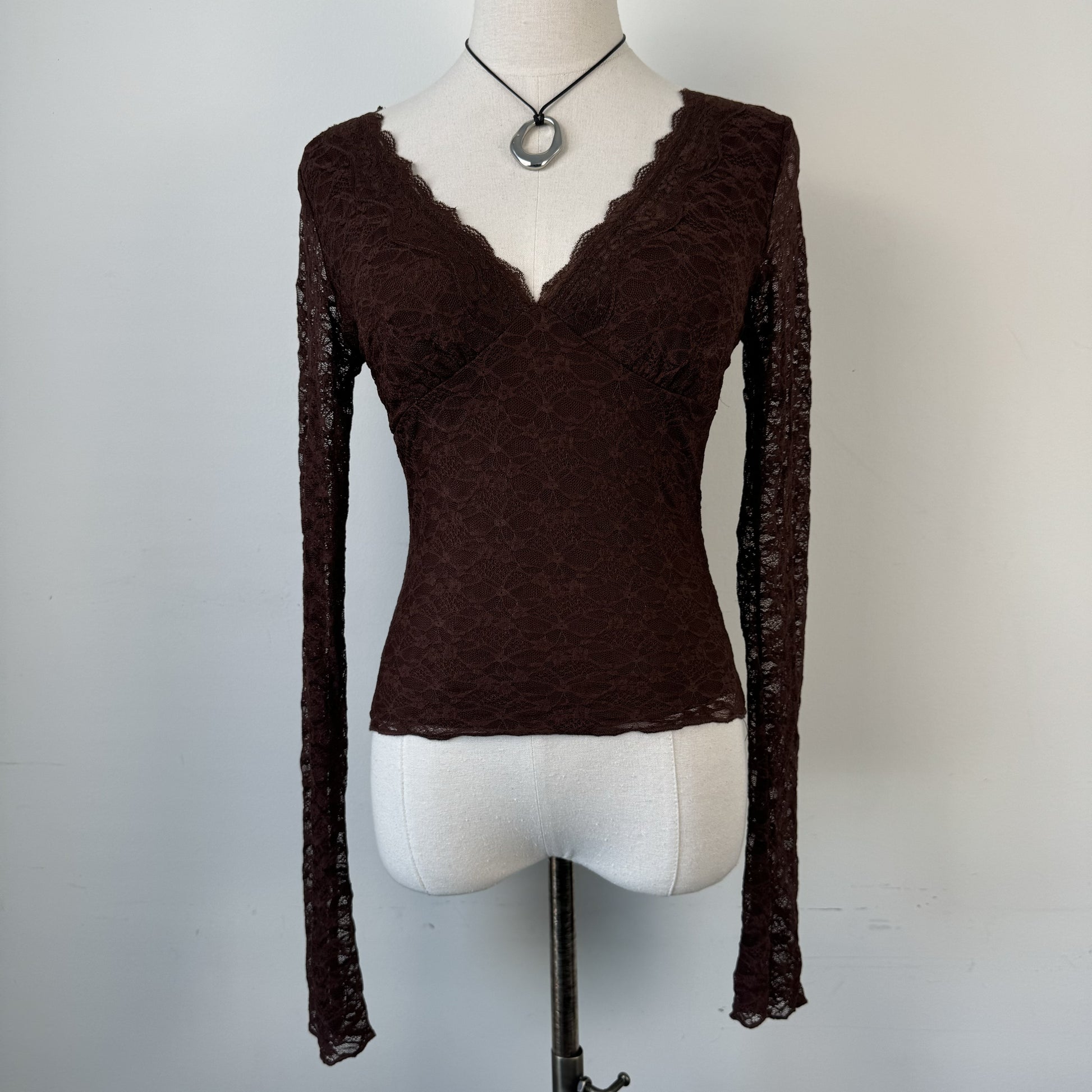 Y2K Brown Lace Bell Sleeve Babydoll Top – view 9