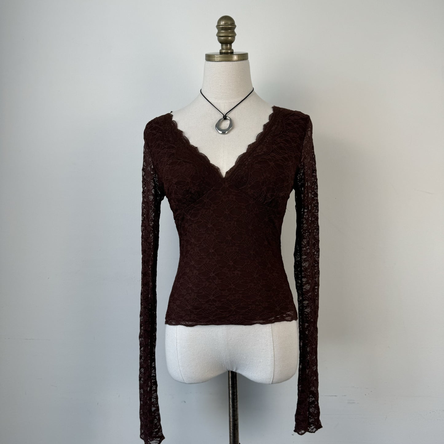 Y2K Brown Lace Bell Sleeve Babydoll Top – view 10