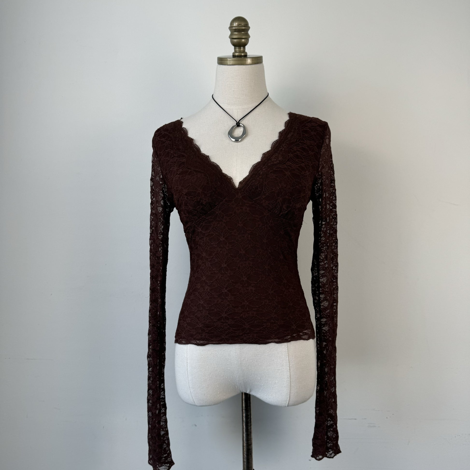 Y2K Brown Lace Bell Sleeve Babydoll Top – view 10