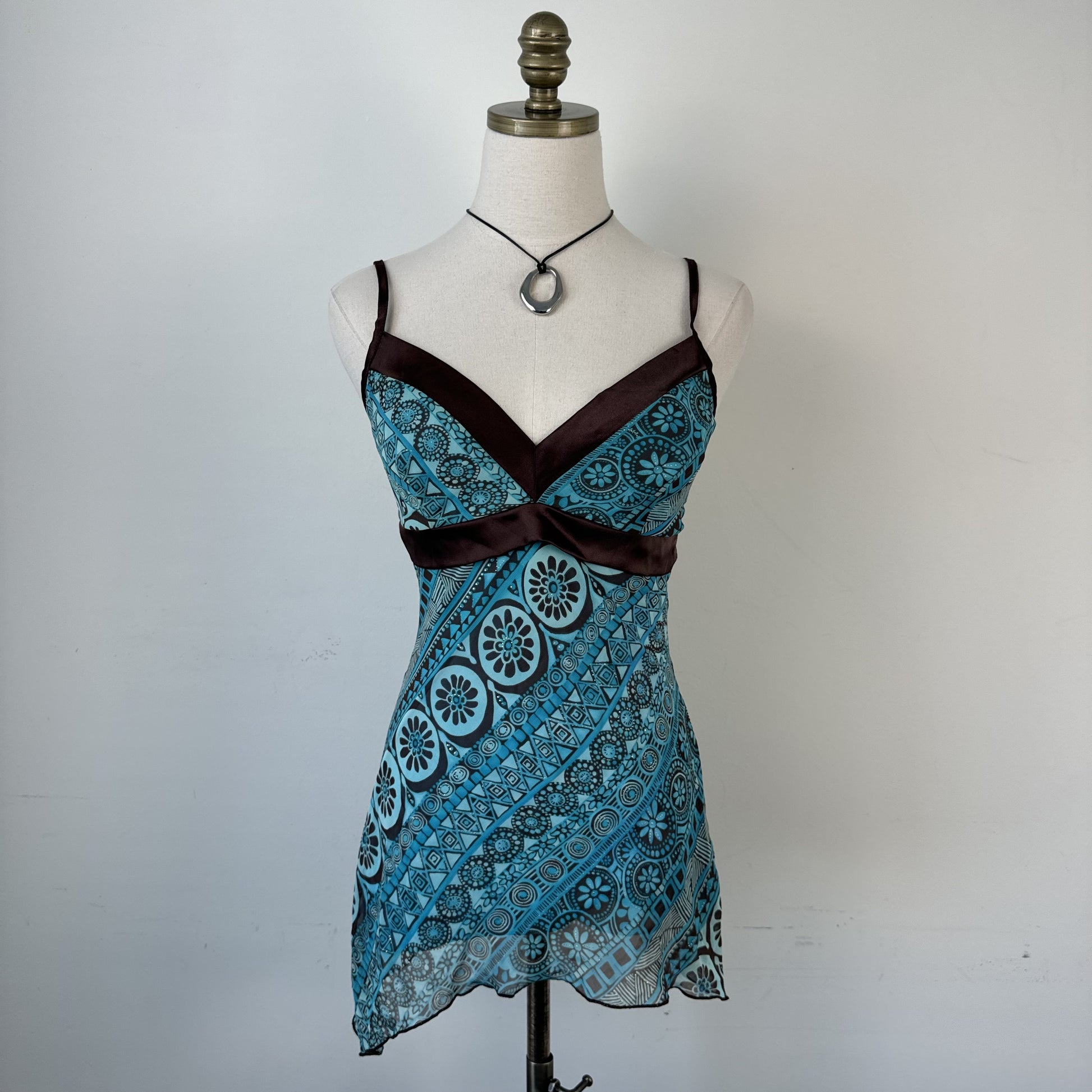 Vintage Chiffon  Babydoll Cami Top with Asymmetric Hem