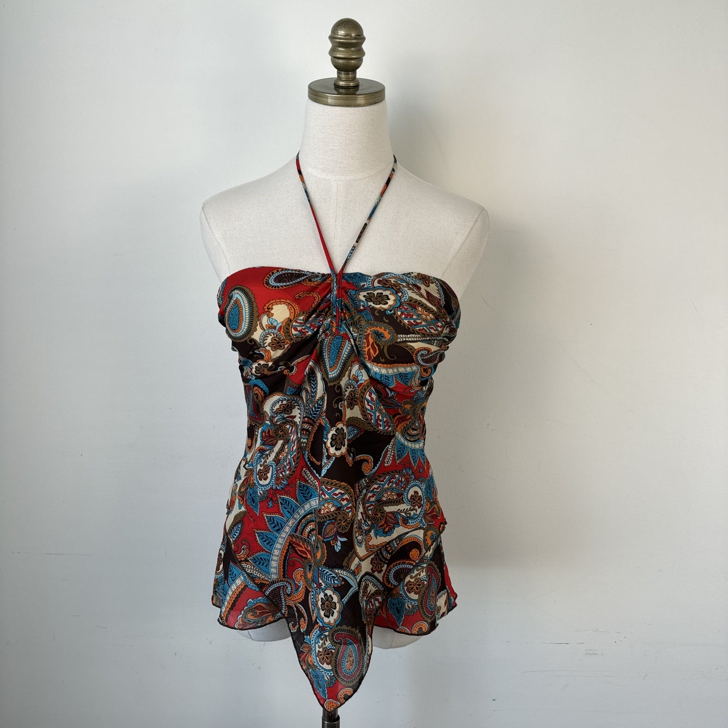 Vintage Red Brown Paisley Halter Top
