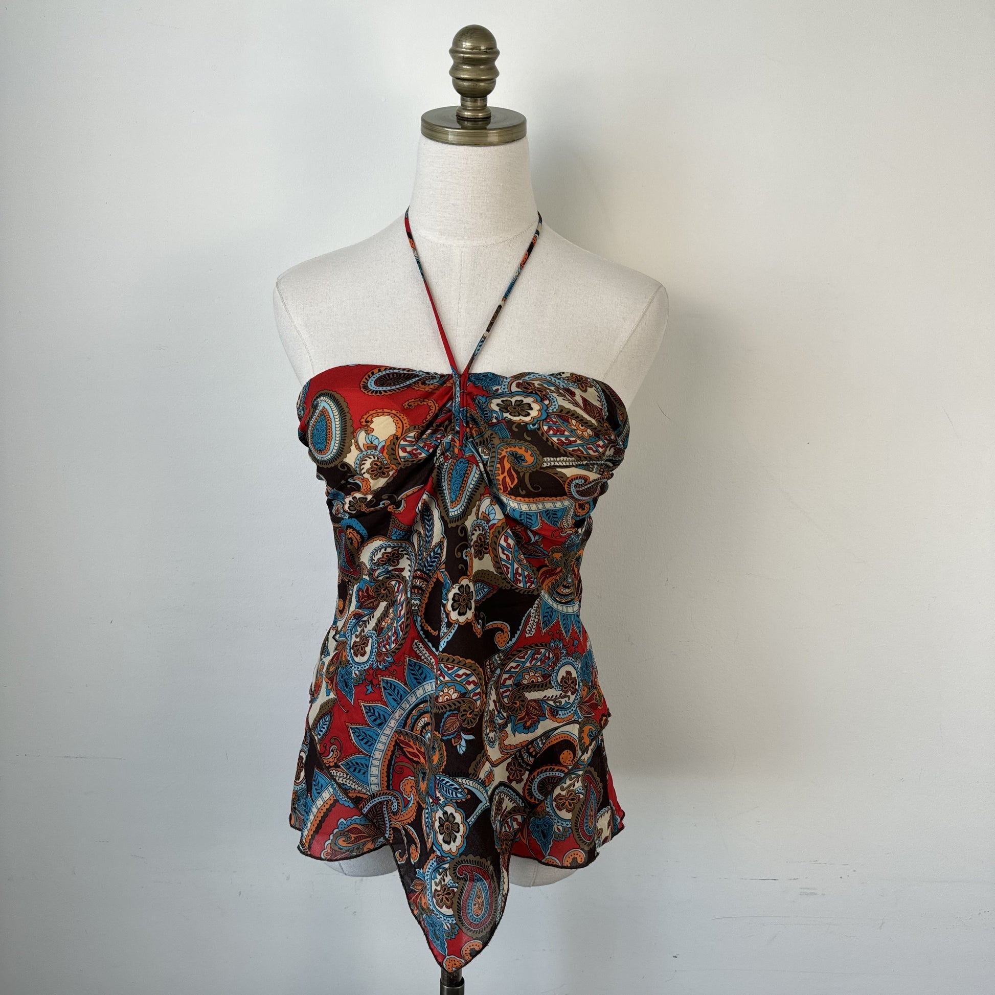 Vintage Red Brown Paisley Halter Top