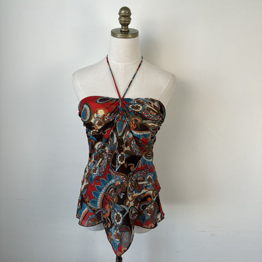 Vintage Red Brown Paisley Halter Top