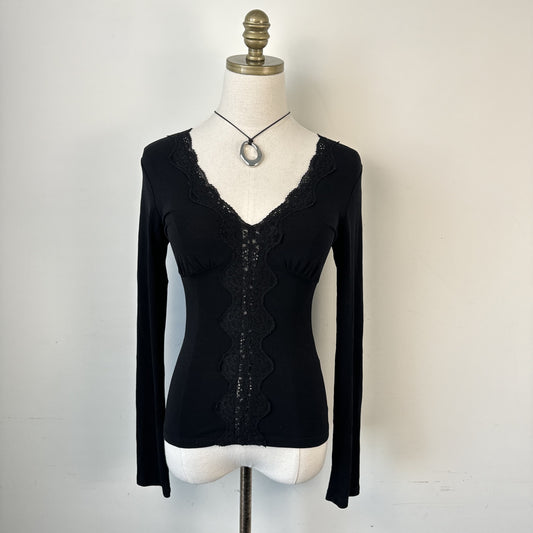 Vintage Le Chateau Fitted Lace Bell Sleeve Top