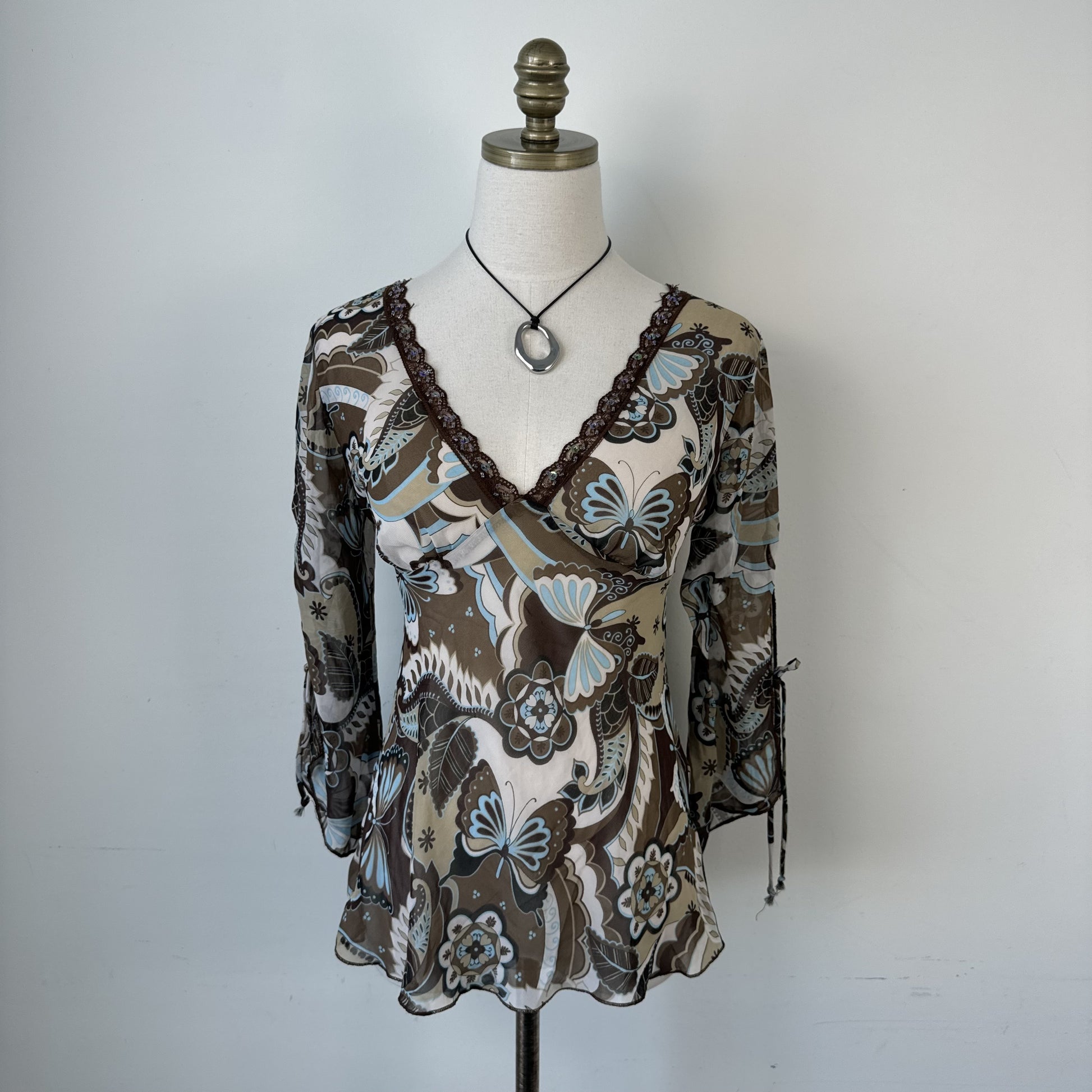 Vintage Fairy Chiffon Semi Sheer Floral Top