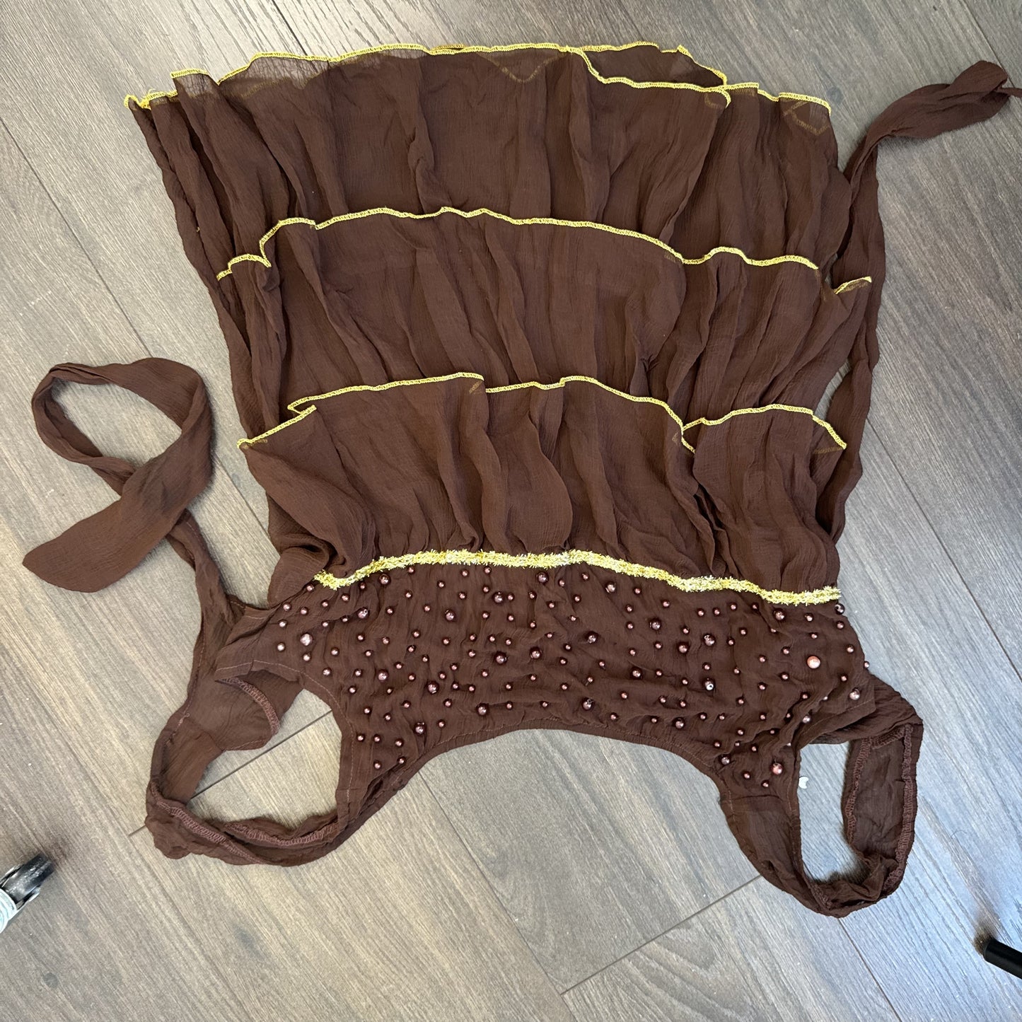Vintage Brown Chiffon Mesh Overlay Ruffled  Top – view 9