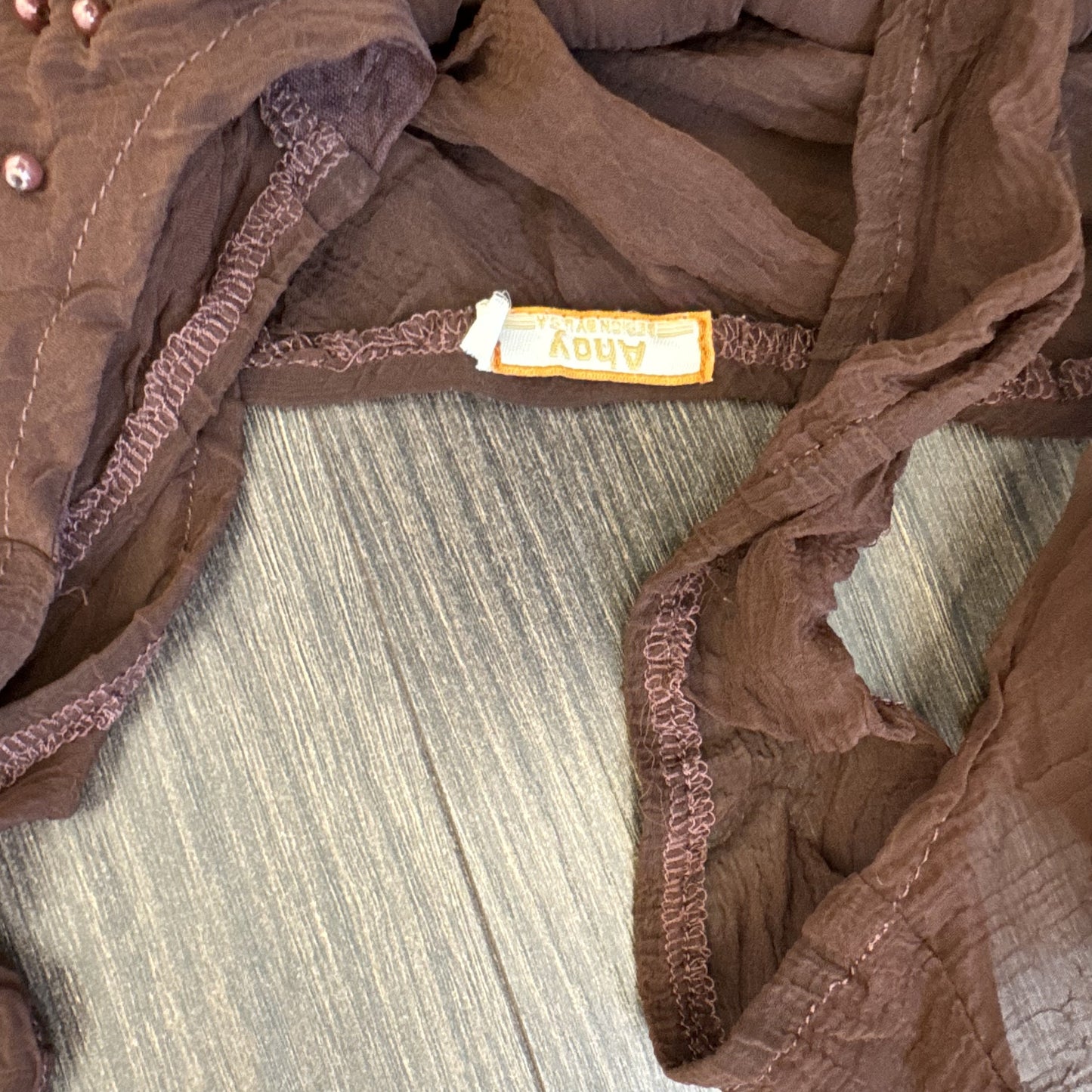 Vintage Brown Chiffon Mesh Overlay Ruffled  Top – view 7