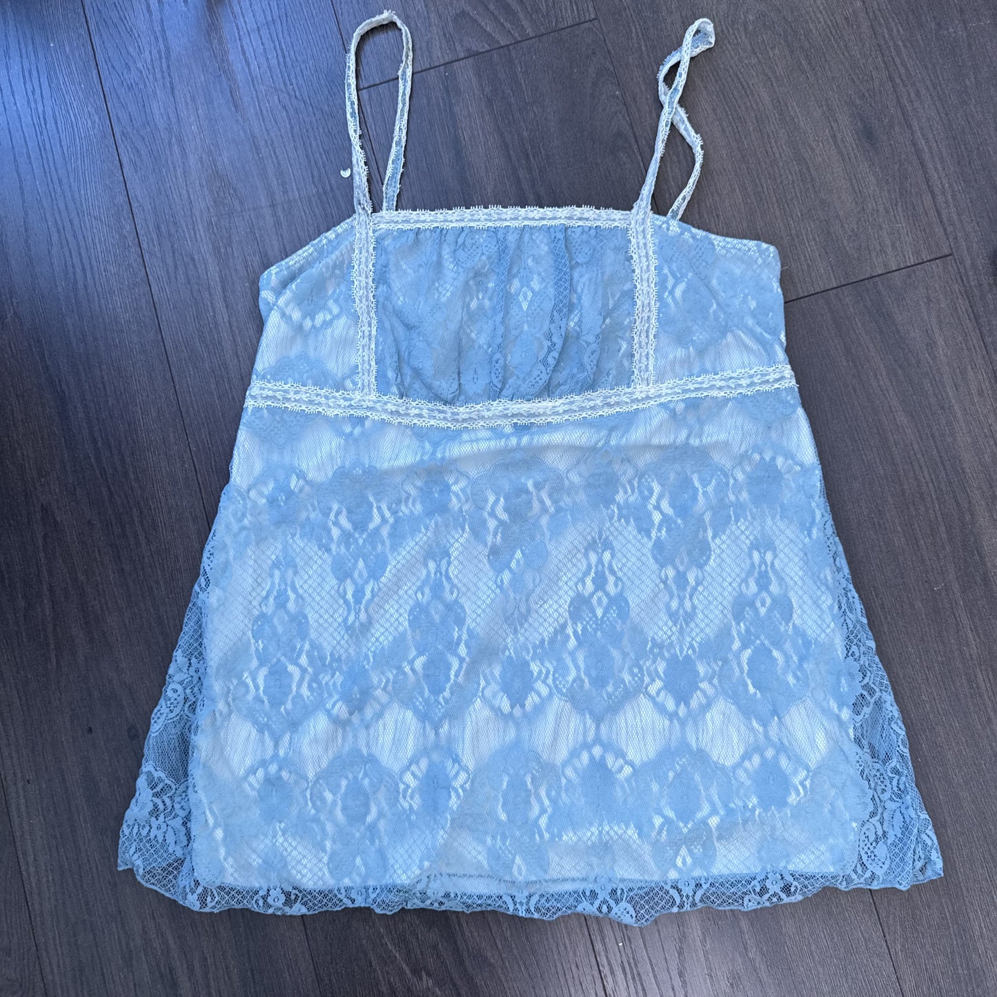 Vintage Studio Y Sky Blue & Cream Lace Cami Top – view 7