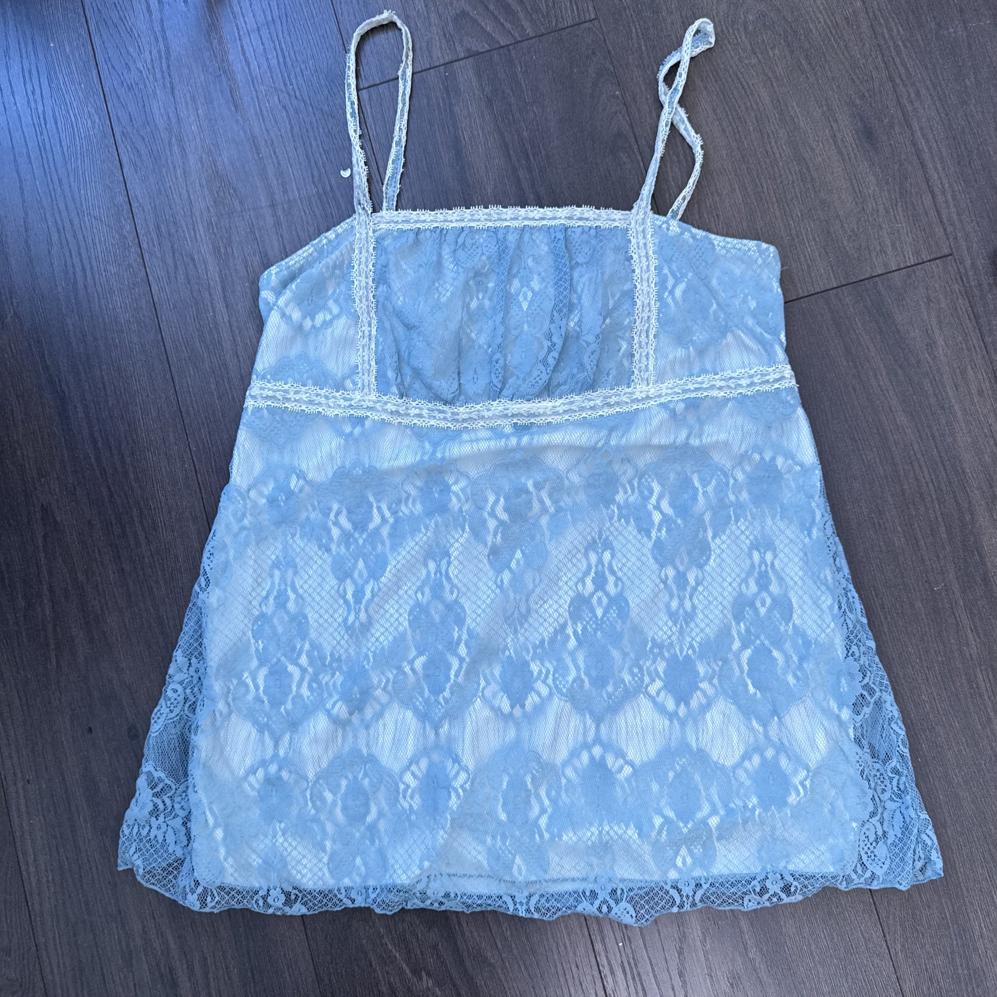 Vintage Studio Y Sky Blue & Cream Lace Cami Top – view 7