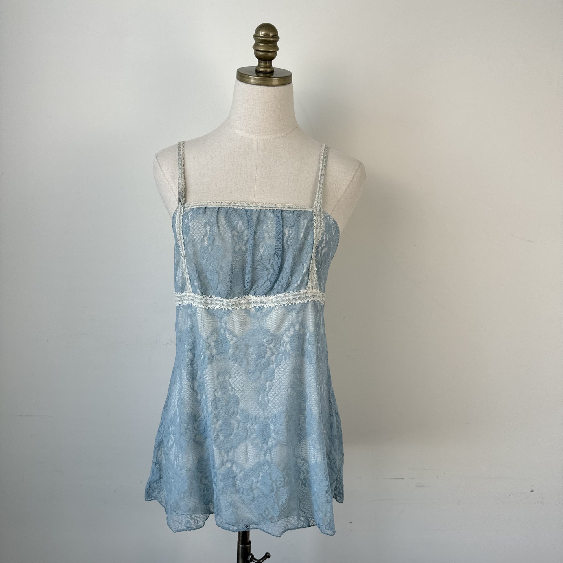 Vintage Studio Y Sky Blue & Cream Lace Cami Top