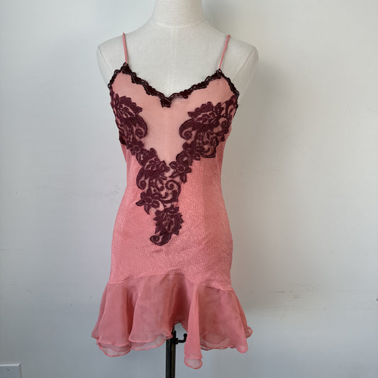 Vintage Victoria's Secret Gold Label Coral Pink Ruffled Slip Dress