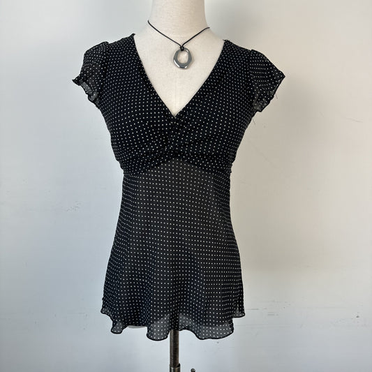 Vintage Semi-Sheer Chiffon Polka Dot Tie Up Top