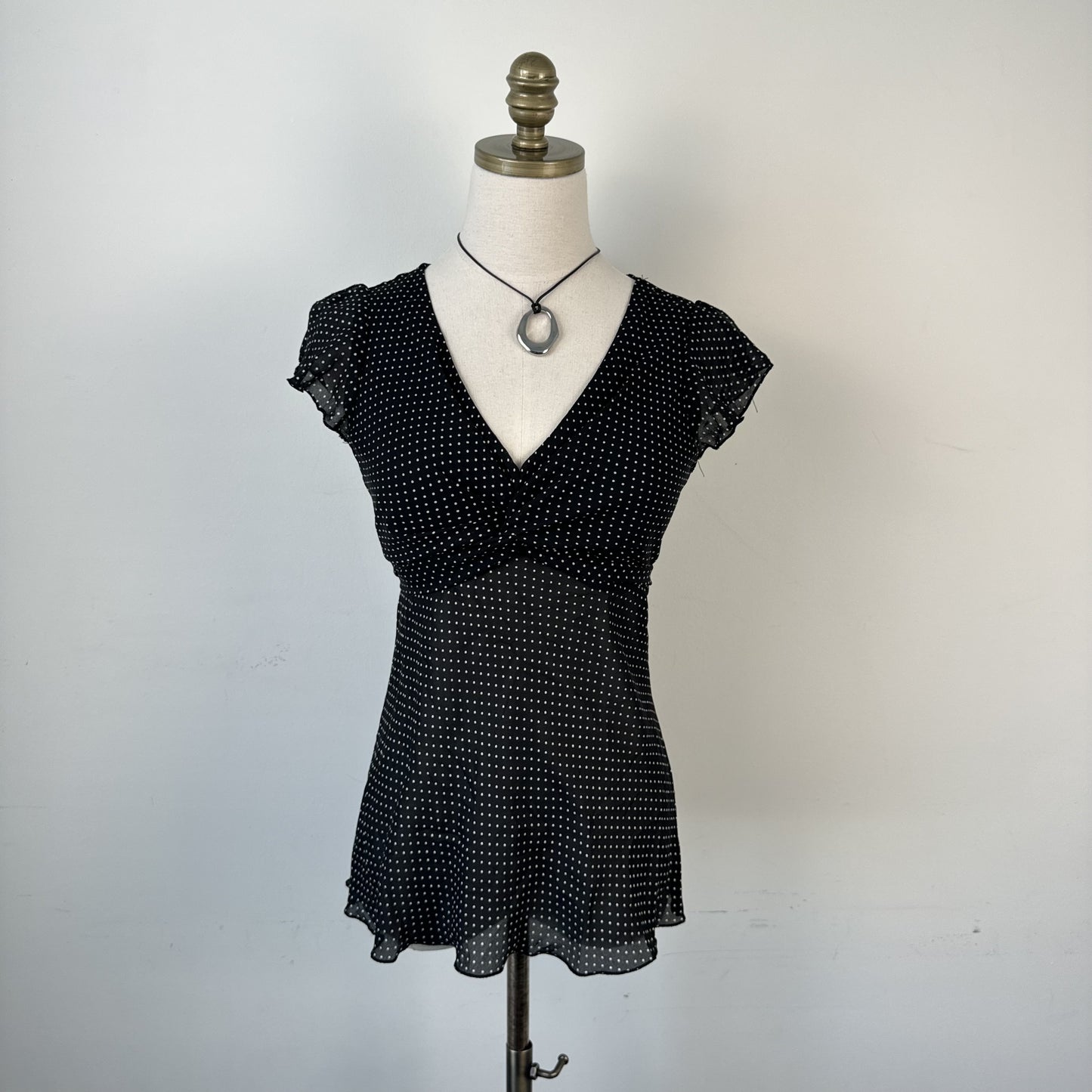 Vintage Semi-Sheer Chiffon Polka Dot Tie Up Top – view 2