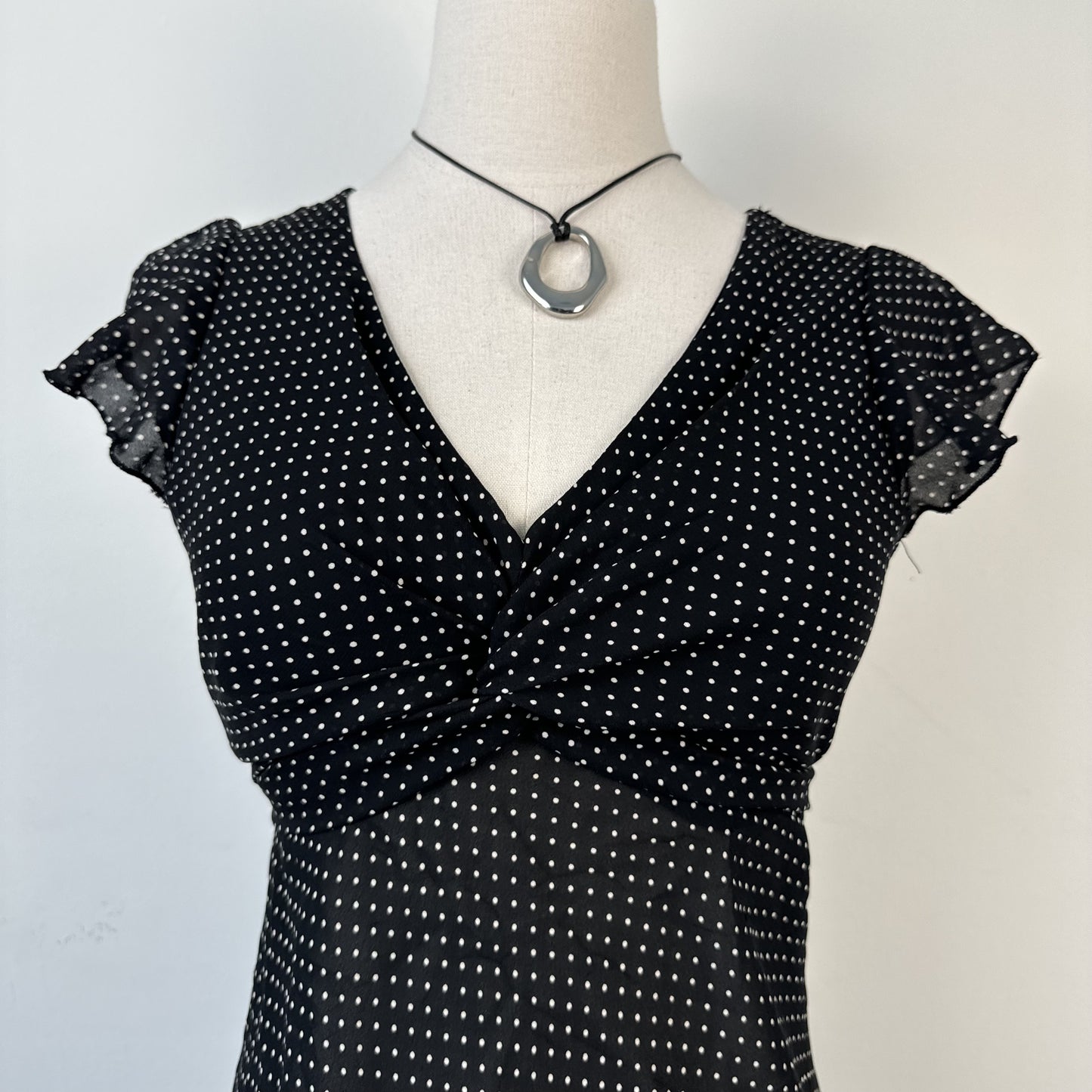 Vintage Semi-Sheer Chiffon Polka Dot Tie Up Top – view 8