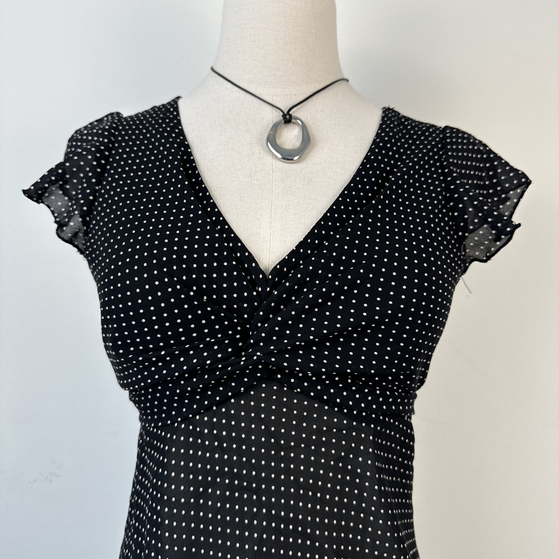 Vintage Semi-Sheer Chiffon Polka Dot Tie Up Top – view 8